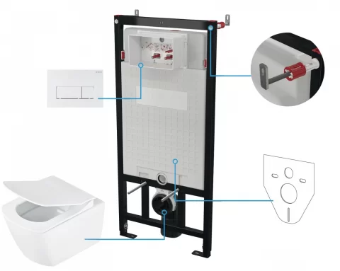 Set vas WC suspendat Deante Anemon cu cadru, rezervor ascuns, clapeta alba si capac soft-close