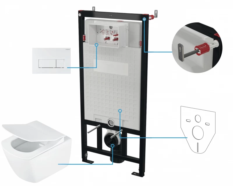 Set vas WC suspendat Deante Anemon cu cadru, rezervor ascuns, clapeta alba si capac soft-close