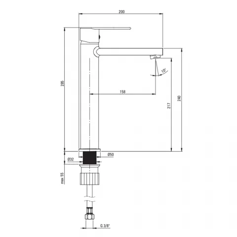 Baterie lavoar Deante Tubo 28,5cm, crom 