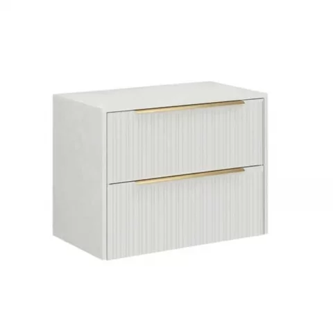 Mobilier suspendat pentru lavoar pe blat Fluminia Istria 80, front riflat, 80x46 cm, alb mat si manere aurii
