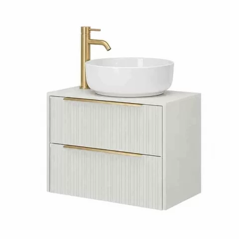 Mobilier suspendat pentru lavoar pe blat Fluminia Istria 80, front riflat, 80x46 cm, alb mat si manere aurii