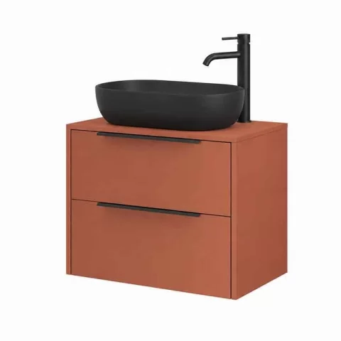 Mobilier suspendat pentru lavoar pe blat Fluminia Istria 80, front neted, 80x46 cm, mattone si maner negru