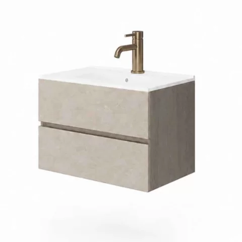Mobilier suspendat pentru lavoar Fluminia, Genova 60, front rugos, laterale netede, almond/noce americano