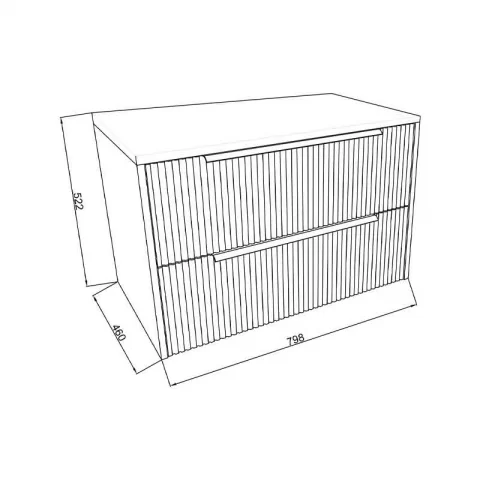 Mobilier suspendat pentru lavoar pe blat Fluminia Istria 80, front riflat, 80 × 46 cm, mattone si maner negru