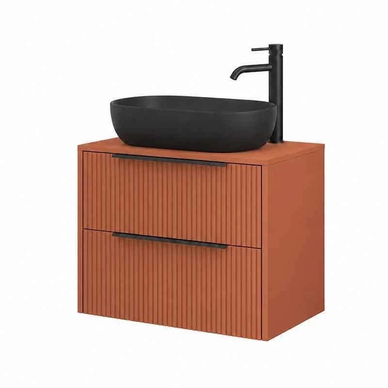 Mobilier suspendat pentru lavoar pe blat Fluminia Istria 80, front riflat, 80 × 46 cm, mattone si maner negru