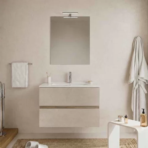 Mobilier suspendat pentru lavoar Fluminia, Genova 60, front rugos, laterale netede, almond/noce americano