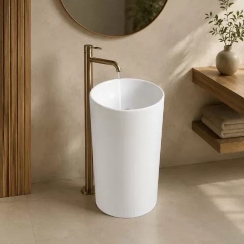 Lavoar stativ Fluminia, Athos New, fara orificiu de baterie si preaplin, forma cilindrica, h83 cm, alb