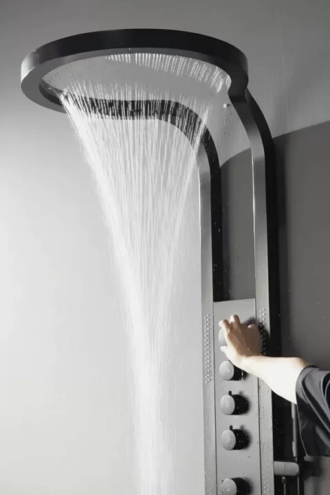 Panel de Dus Black Round LED cu Dus Tip Cascada si Functii Premium