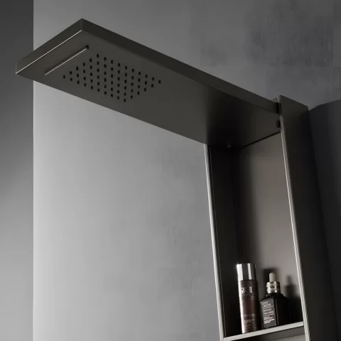 Panel de Dus Gun Metal cu Dus Fix, Rafturi Integrate si Dus de Mana
