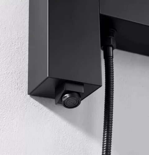 Panel de dus Black Premium cu polița integrata, hidromasaj si cap de dus reglabil