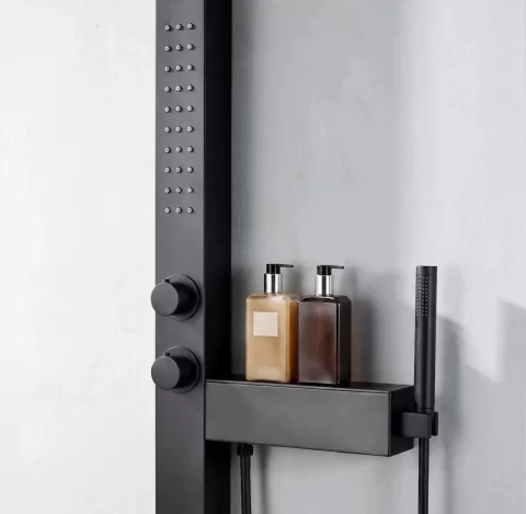 Panel de dus Black Premium cu polița integrata, hidromasaj si cap de dus reglabil