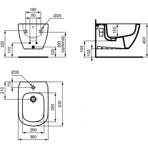 Bideu suspendat Ideal Standard Tesi, 36x53 cm