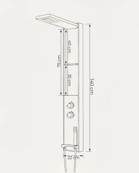 Panel de Dus Gun Metal cu Dus Fix, Rafturi Integrate si Dus de Mana