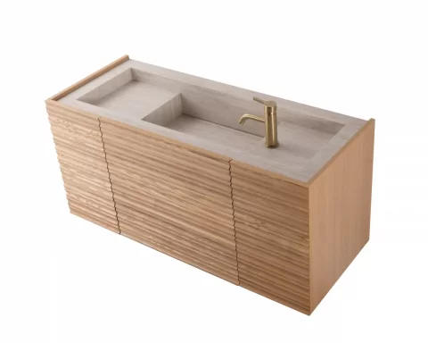 Set mobilier baie suspendat din lemn 120 cm cu lavoar rock slab si oglinzi LED