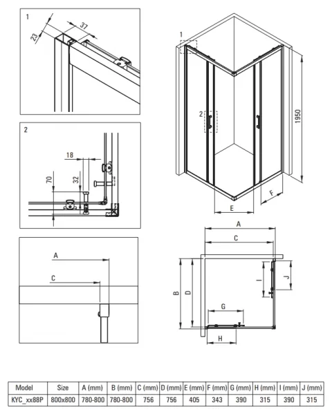 Set PROMO cabina dus patrata Deante Funkia cu cadita 80x80cm, crom