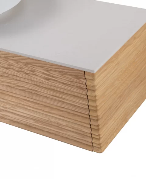 Set mobilier baie suspendat din lemn 120 cm cu lavoar alb si oglinda LED