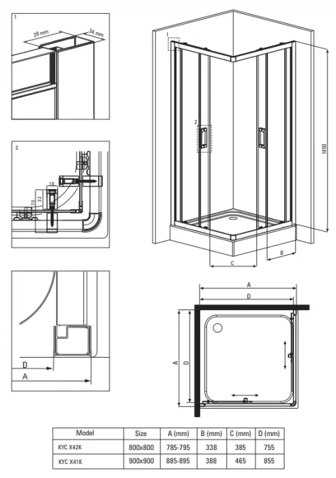 Set PROMO cabina dus Deante Funkia cu cadita 80x80cm, negru mat