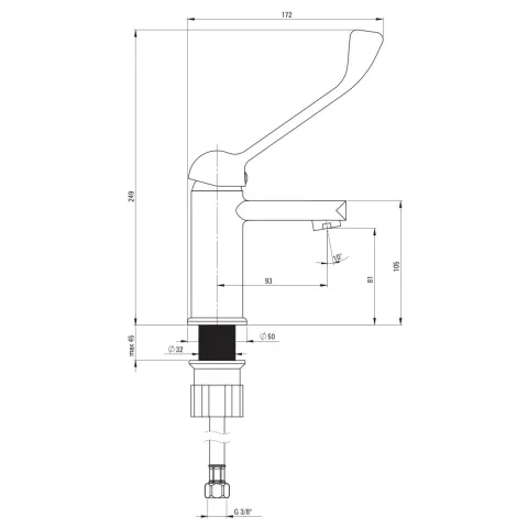 Baterie lavoar Deante Tubo 25cm, cu maner clinic, crom