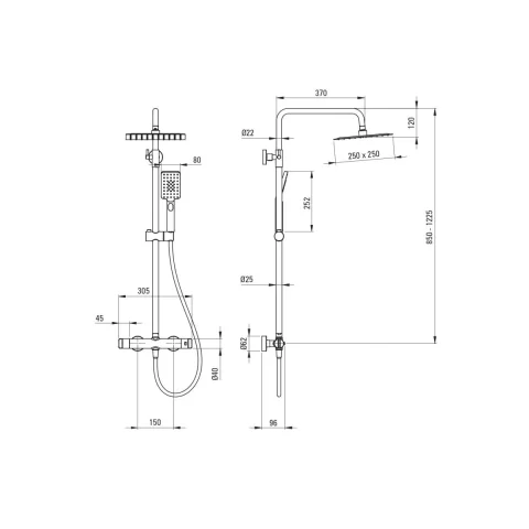 Sistem de dus Deante pe perete cu termostat crom NAC_04HT