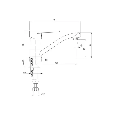 Baterie lavoar Deante Tubo 15.2cm, cu pipa pivotanta, crom lucios