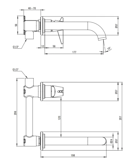 Baterie lavoar cu montaj ingropat Deante Temisto 20cm, alama