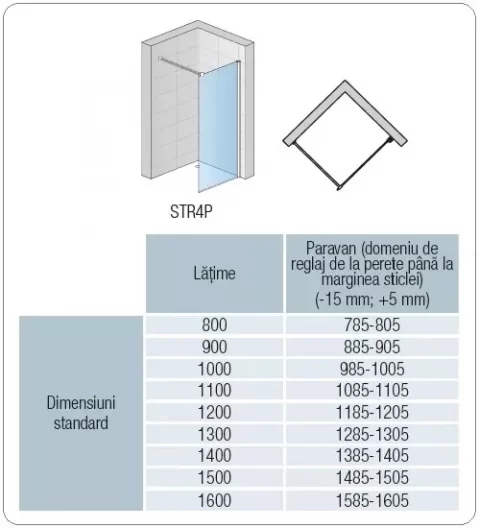 Paravan dus Ronal Easy D40 sticla walk-in 110x200 cm cupru periat, sticla 8 mm