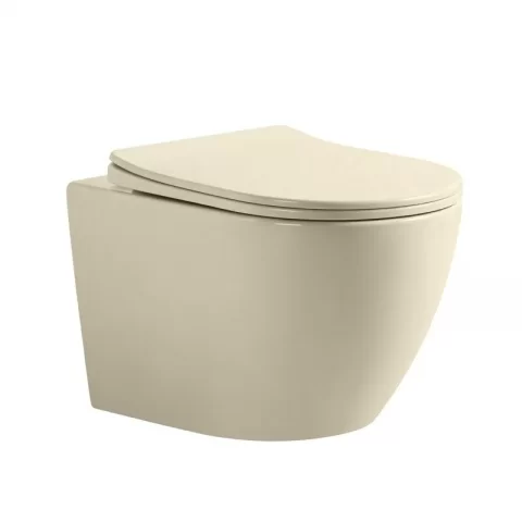 Set vas WC suspendat, Fluminia, rimless, cu capac quick release si soft close, cappuccino