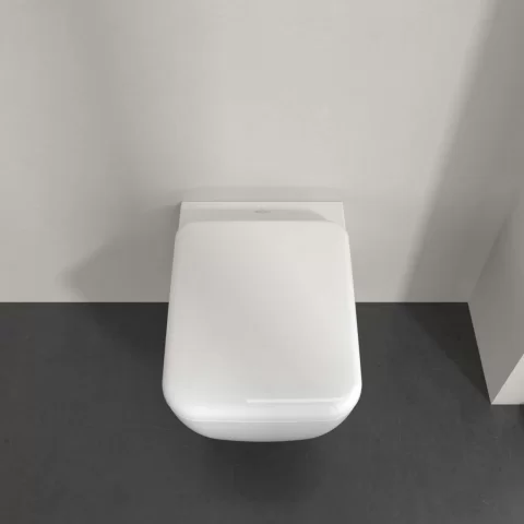 Vas WC suspendat 53x37cm,Villeroy&Boch SkylaTwist Flush rimless cu capac soft close, alb alpin