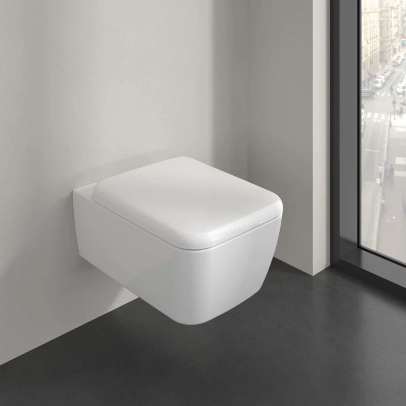 Vas WC suspendat 53x37cm,Villeroy&Boch SkylaTwist Flush rimless cu capac soft close, alb alpin