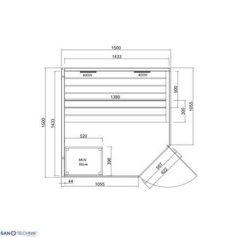 Sauna mixta GLACIER XL150x150x200 cm