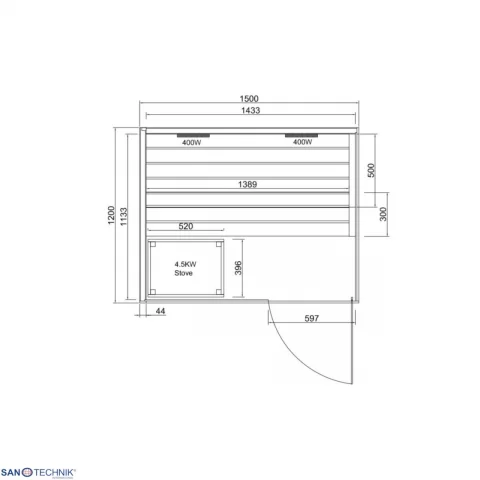 Sauna mixta GLACIER L 150x120x200 cm