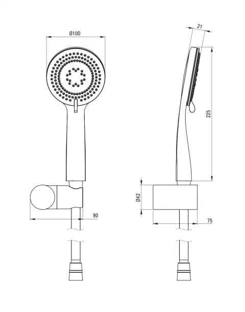 Set de dus Deante Arnika, cu suport fix, para si furtun 150cm, crom