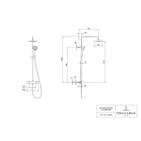 Sistem de dus perete Villeroy & Boch Universal Showers termostat negru TVS109002000K5