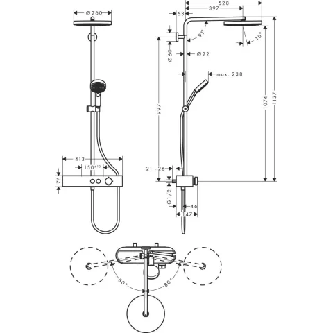 Sistem de dus Hansgrohe Pulsify S cu baterie termostata negru mat 24220670