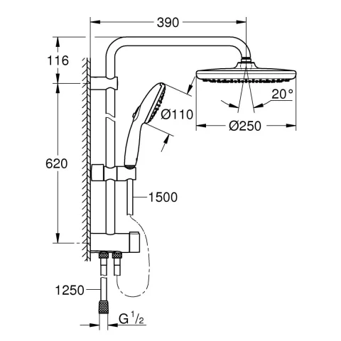Set de dus Grohe Vitalio Start System negru mat 266802431