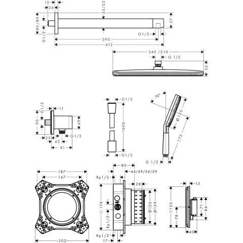 Sistem de dus Hansgrohe Raindance Alive Q incastrat cu termostat crom 24620000