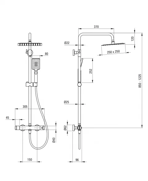Sistem de dus termostatat Deante Therm, reglabil, negru mat