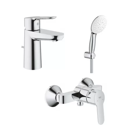 Set baterii lavoar dus Grohe BauEdge si dus cu porter Tempesta crom lucios