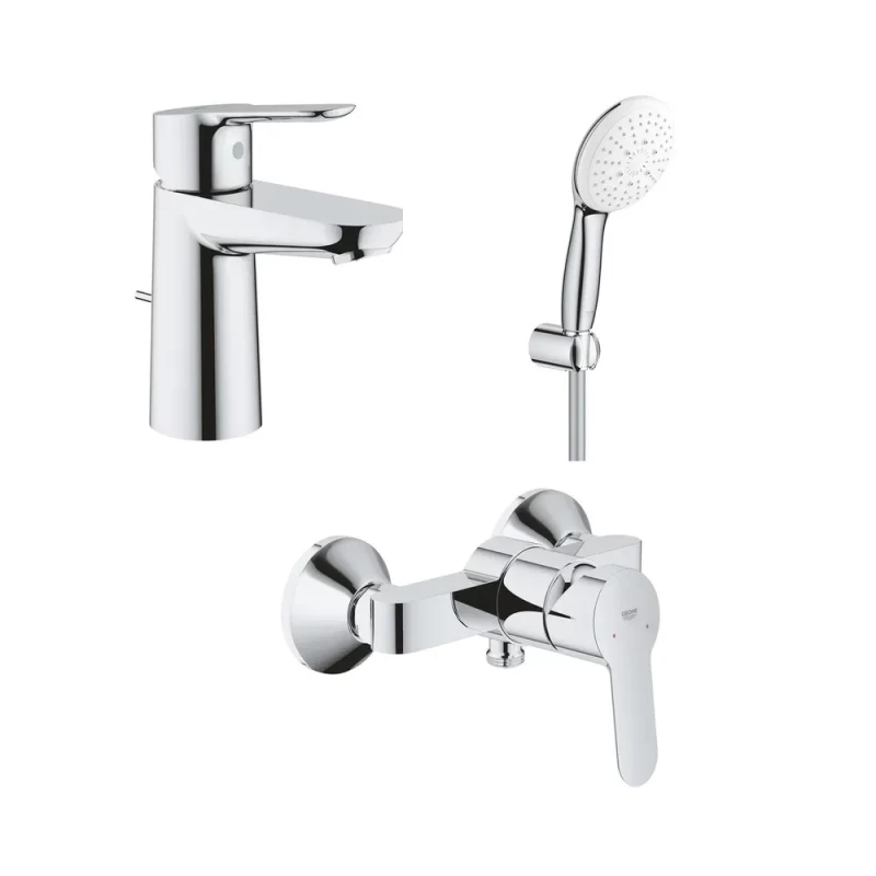 Set baterii lavoar dus Grohe BauEdge si dus cu porter Tempesta crom lucios