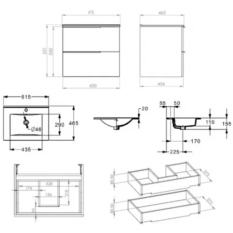 Set mobilier baie si lavoar riflat Roca Elegant Plus 61x46xH55 cm