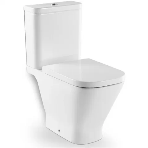 Set promo Vas WC pe pardoseala cu rezervor aparent si capac soft close Roca The Gap 37x65 cm evacuare orizontala