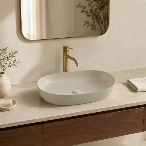 Lavoar pe blat Fluminia Odera Slim, oval, 61x41.5 cm, cappuccino