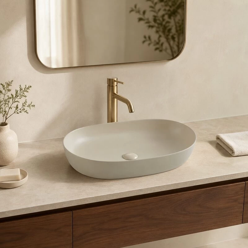 Lavoar pe blat Fluminia Odera Slim, oval, 61x41.5 cm, cappuccino