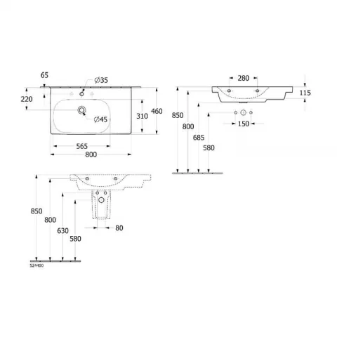 Lavoar suspendat Villeroy & Boch Skyla 80 cm, TitanCeram, alb alpin