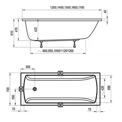 Cada dreptunghiulara Ravak Classic II, acril, 150x70 cm, alb