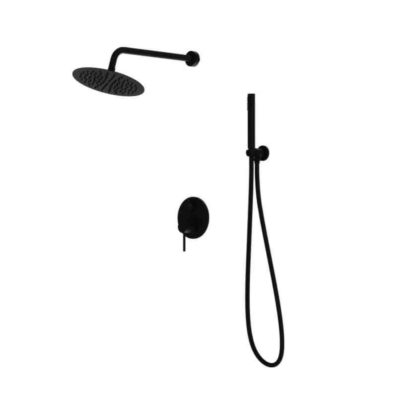 Set dus LaVita, baterie incastrata, palarie rotunda, para si furtun de dus, negru mat