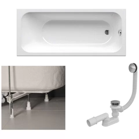 Set Promo Cada dreptunghiulara Slim Ravak Chrome Slim, sifon si picioare pentru cada Ravak 