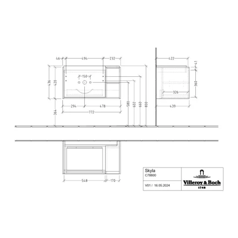 Dulap Villeroy & Boch Skyla 77.2x43.9x43.6 cm suspendat verde C78800AF