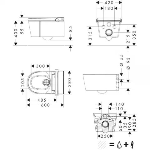 Set vas WC suspendat Hansgrohe LavaPura Element S, AquaHelix Flush, cu funcție de bideu cu telecomanda, alb