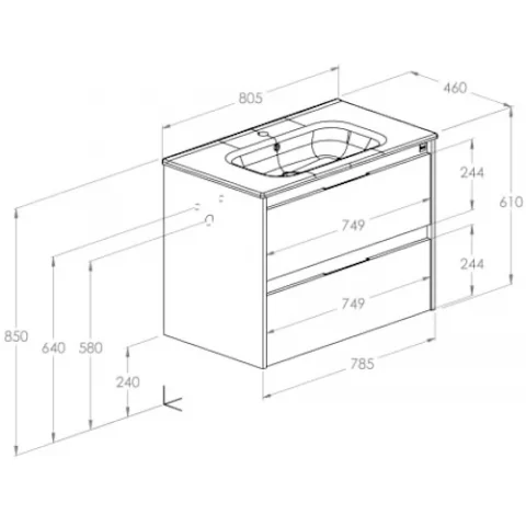Set mobilier baie si lavoar Roca Alpine 80x46xH57 cm, negru mat